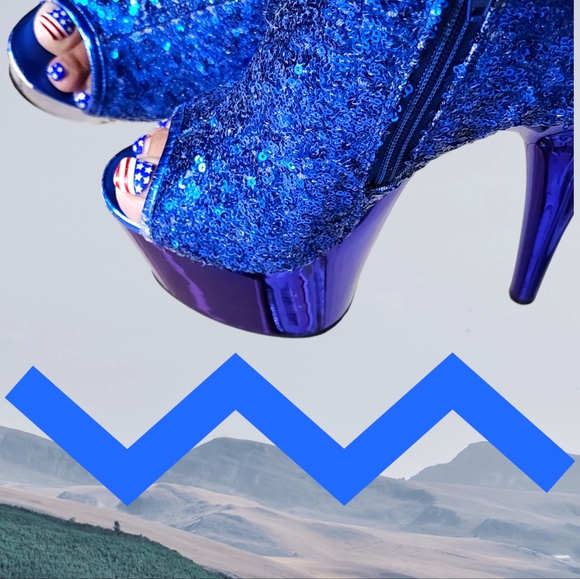 Pleaser Size 8 Adore Ankle Boots Blue Sequins Blue Chrome worn Dancer Shoes GUC - Picture 5 of 16